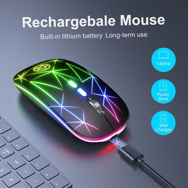 Rechargeable RGB Wireless Gaming Mouse - USB 2.4GHz, LED Backlit, Ergonomic