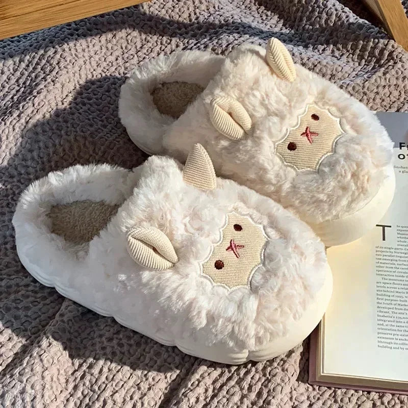 🐑 Fluffy Sheep Slippers – Warm Winter Plush for Men & Women ❄️