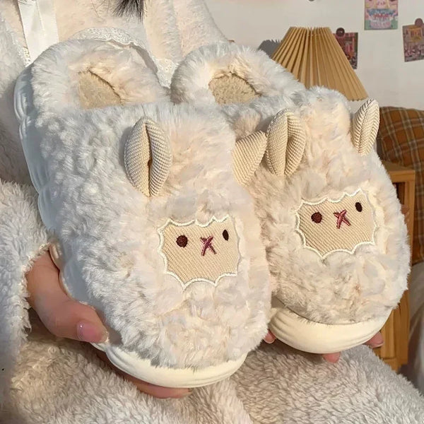 🐑 Fluffy Sheep Slippers – Warm Winter Plush for Men & Women ❄️
