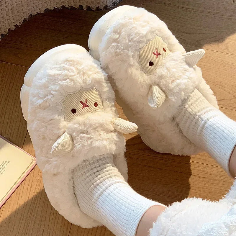 🐑 Fluffy Sheep Slippers – Warm Winter Plush for Men & Women ❄️