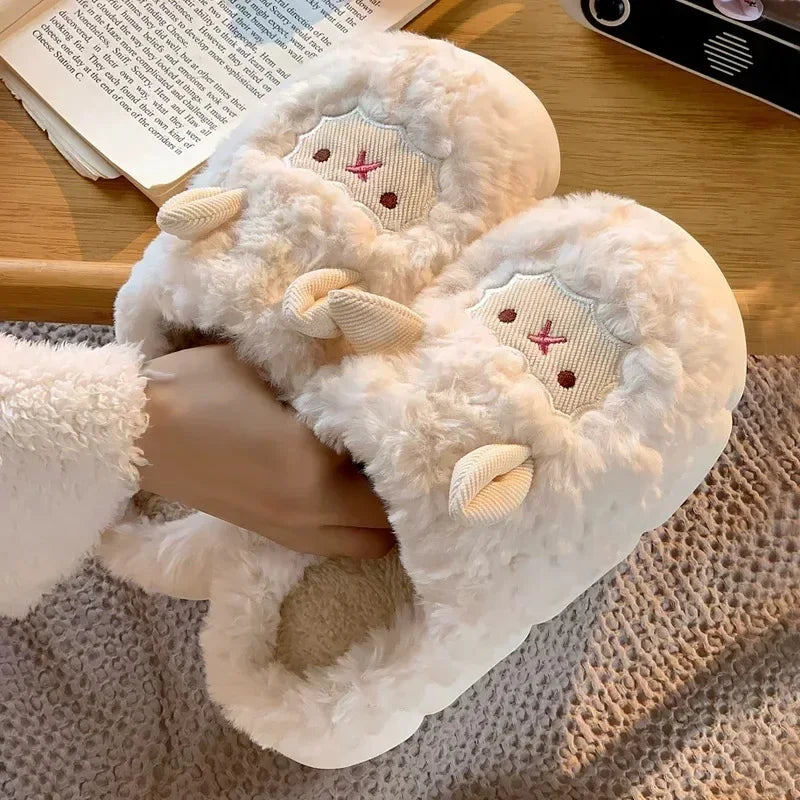 🐑 Fluffy Sheep Slippers – Warm Winter Plush for Men & Women ❄️