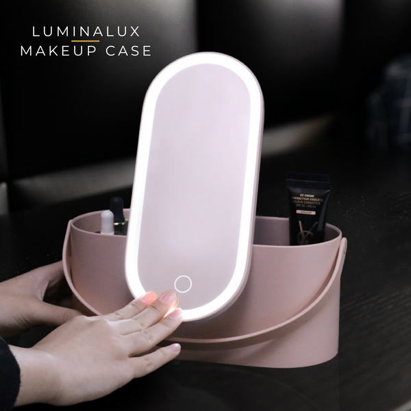 LuminaLux 2-in-1 Makeup Case: LED Mirror + Storage