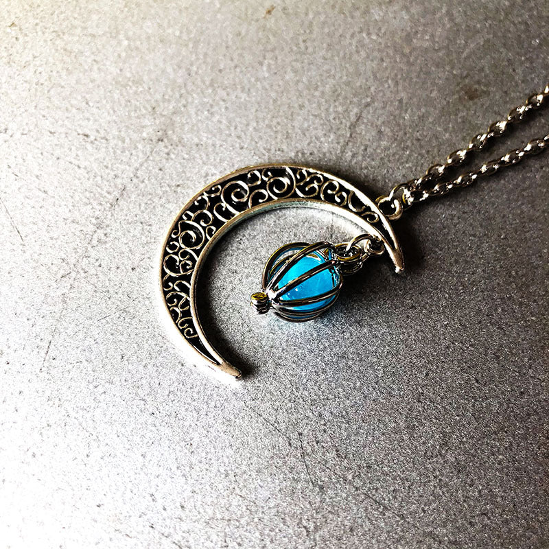 Luminous Silver Plated Half-Moon Necklace
