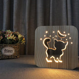 3D LED-Holz-Nachtlicht - Elefant, Kaffee oder Kitty