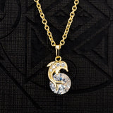 Crystal Dolphin Charm Necklace & Earings Set - 1x Necklace & 1x Pair of Earings