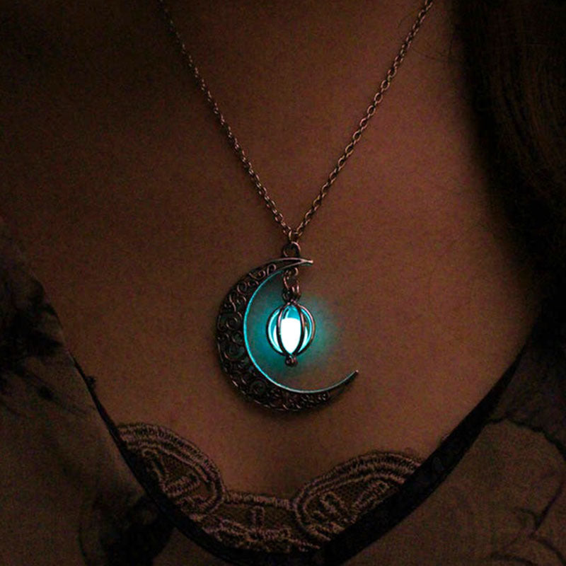 Luminous Silver Plated Half-Moon Necklace