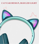 Flash Light Cute Cat Ears Wireless Headphone With Mic Control