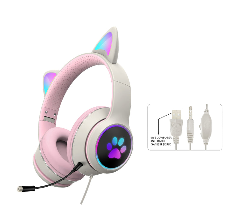 Flash Light Cute Cat Ears Wireless Headphone With Mic Control